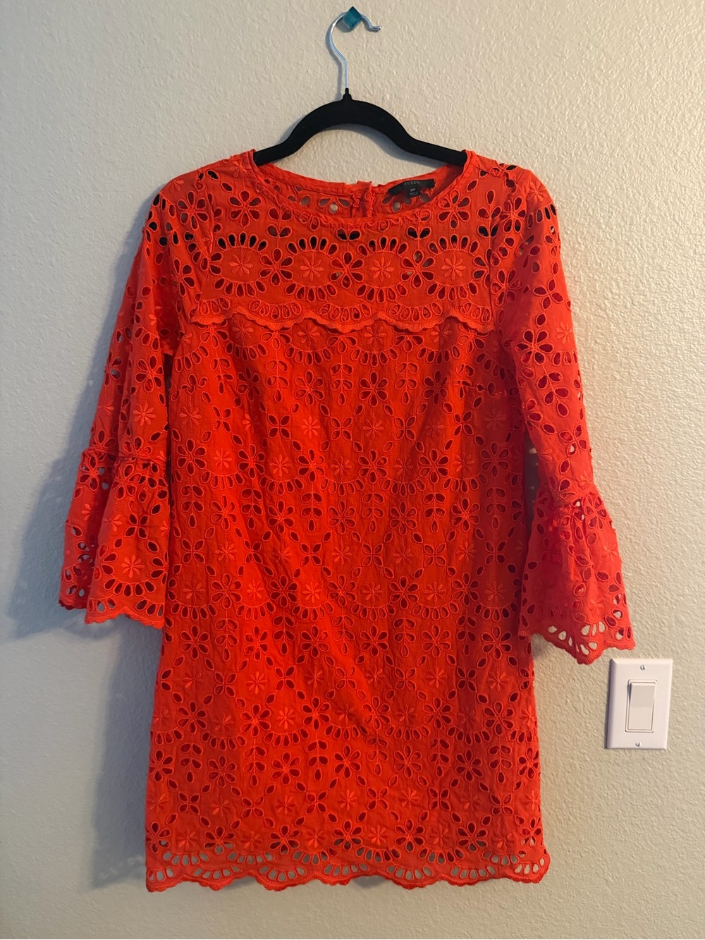 J. Crew Orange Eyelet Bell-Sleeve Shift Dress Size 2P - Picture 3 of 12